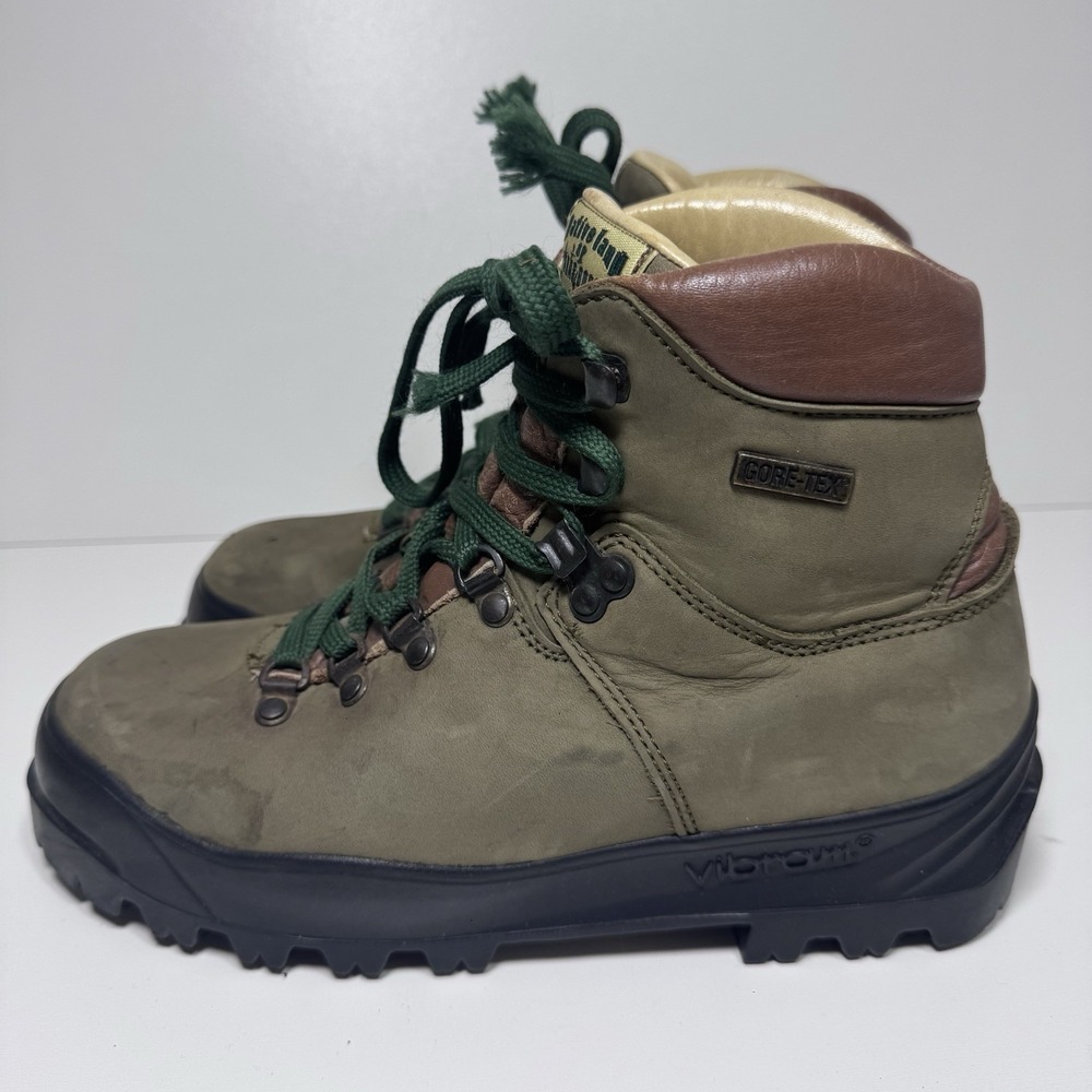 Italian Leather Gore-Tex Hiking Trekking Boots Vibram Olive 7.5 Vtg Y2K Gorpcore